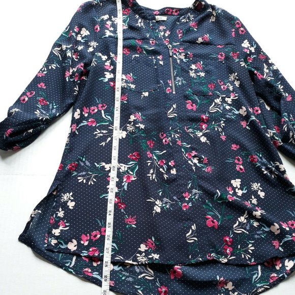 Maurices S Small Floral Polka Dot Blouse Mid Zip - Picture 3 of 8